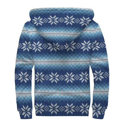 Snow Flower Knitted Pattern Print Sherpa Lined Zip Up Hoodie