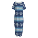 Snow Flower Knitted Pattern Print Short Sleeve Long Nightdress