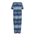 Snow Flower Knitted Pattern Print Short Sleeve Long Nightdress