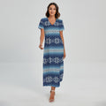 Snow Flower Knitted Pattern Print Short Sleeve Maxi Dress