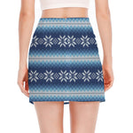 Snow Flower Knitted Pattern Print Side Slit Mini Skirt