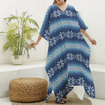 Snow Flower Knitted Pattern Print Silk V-Neck Kaftan Dress