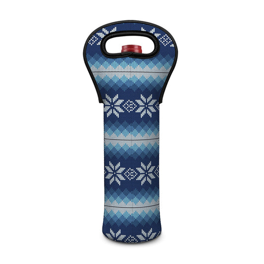Snow Flower Knitted Pattern Print Single Neoprene Wine Tote
