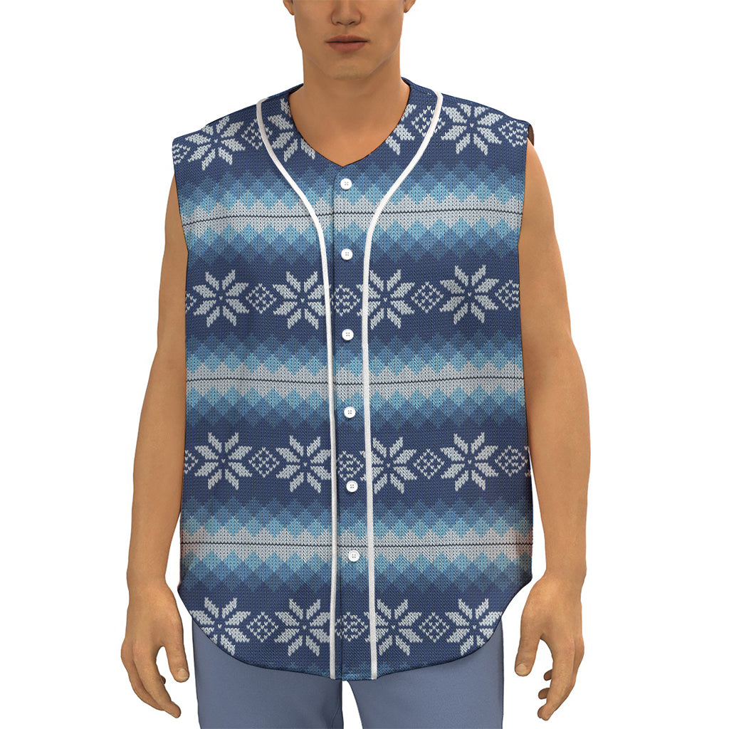 Snow Flower Knitted Pattern Print Sleeveless Baseball Jersey
