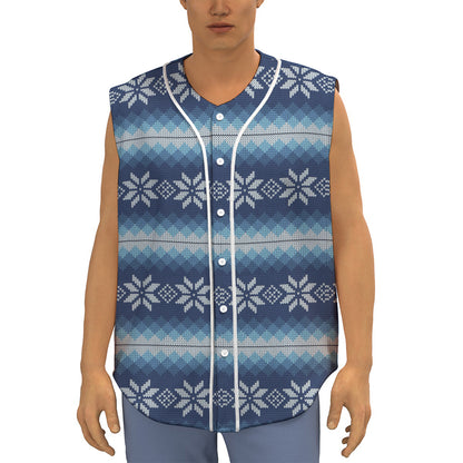 Snow Flower Knitted Pattern Print Sleeveless Baseball Jersey