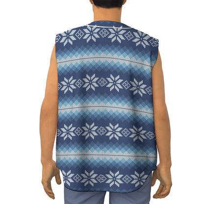 Snow Flower Knitted Pattern Print Sleeveless Baseball Jersey