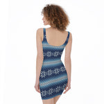 Snow Flower Knitted Pattern Print Sleeveless Bodycon Dress