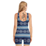 Snow Flower Knitted Pattern Print Sleeveless One Piece Swimsuit