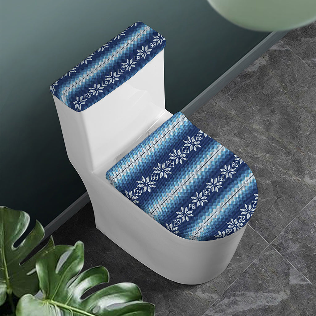 Snow Flower Knitted Pattern Print Toilet Lid And Tank Cover Set