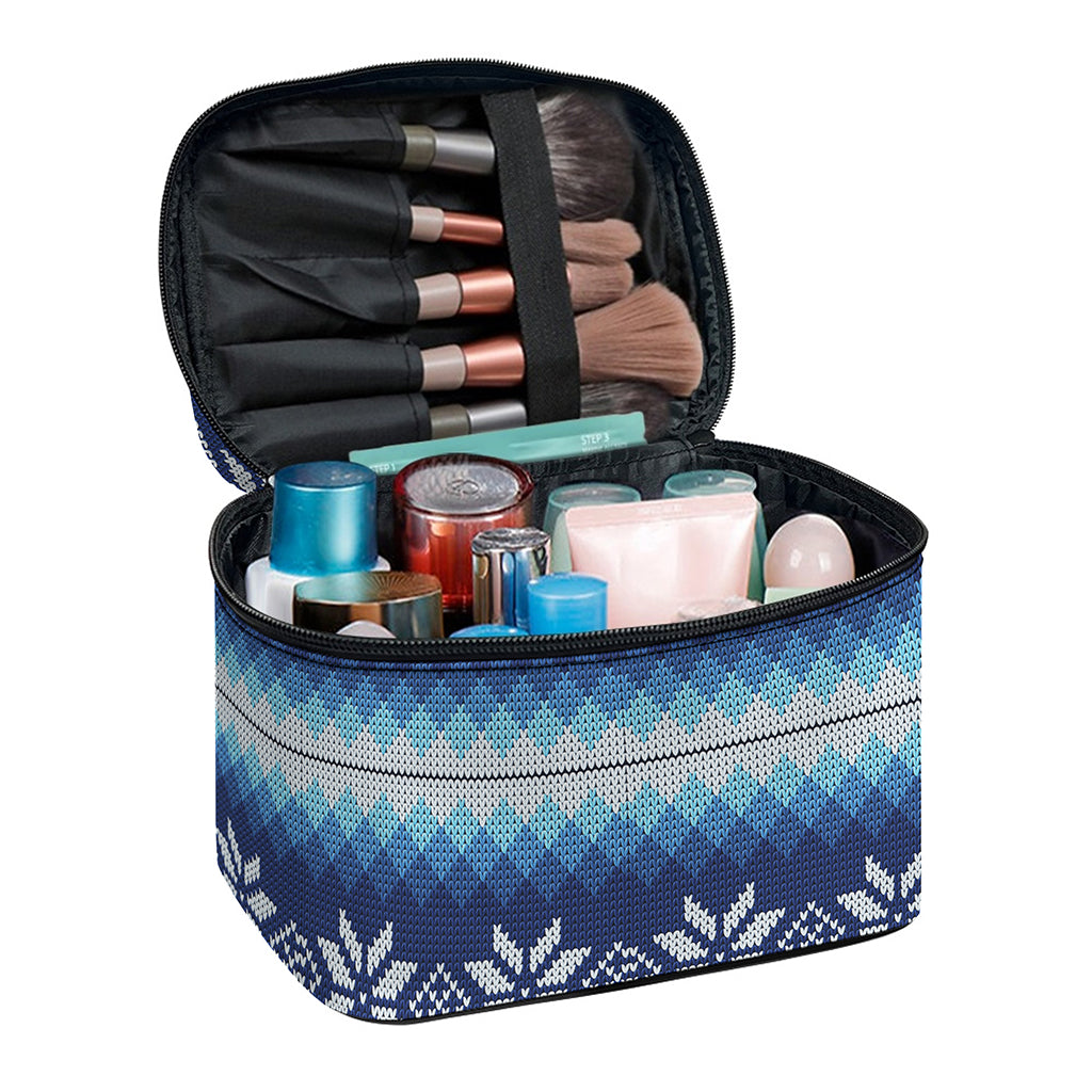 Snow Flower Knitted Pattern Print Travel Makeup Bag