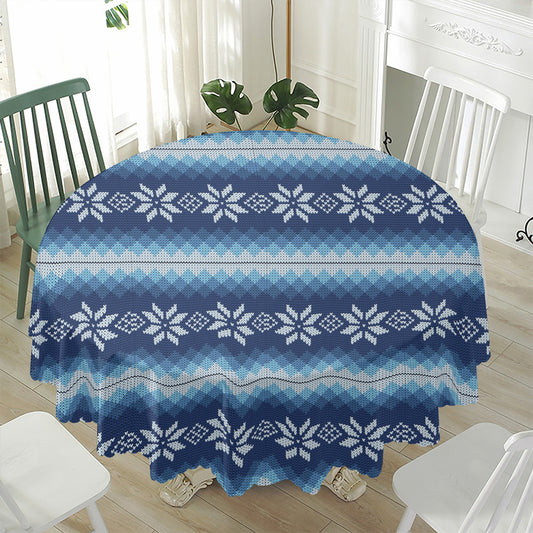 Snow Flower Knitted Pattern Print Waterproof Round Tablecloth