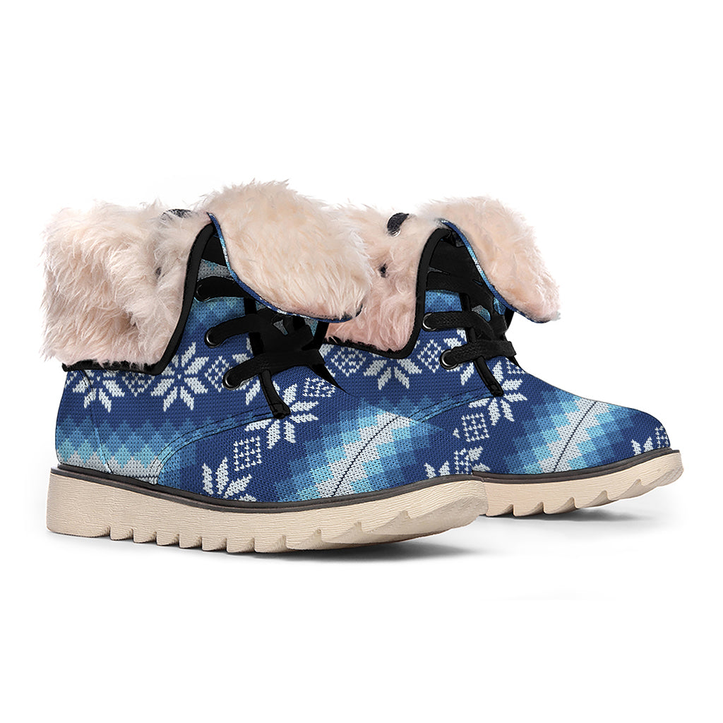 Snow Flower Knitted Pattern Print Winter Boots