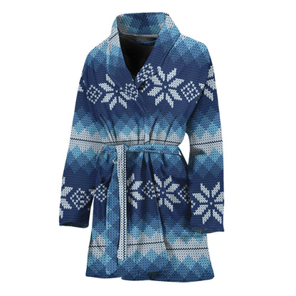 Snow Flower Knitted Pattern Print Women's Bathrobe