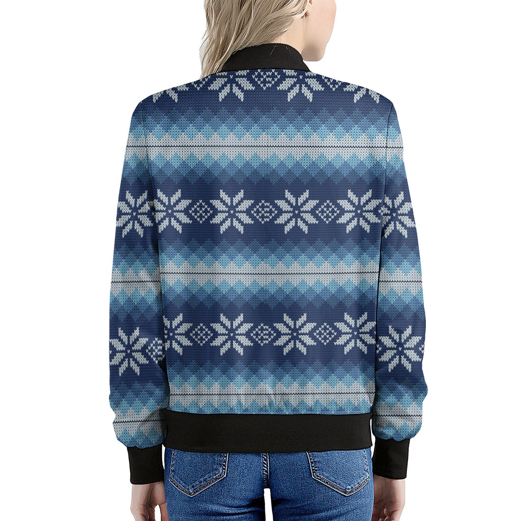 Snow Flower Knitted Pattern Print Women's Bomber Jacket