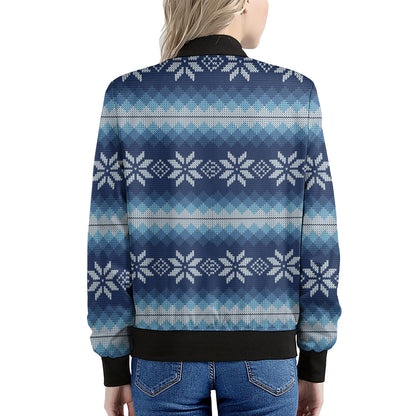Snow Flower Knitted Pattern Print Women's Bomber Jacket