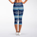 Snow Flower Knitted Pattern Print Women's Capri Leggings
