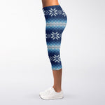 Snow Flower Knitted Pattern Print Women's Capri Leggings