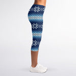 Snow Flower Knitted Pattern Print Women's Capri Leggings