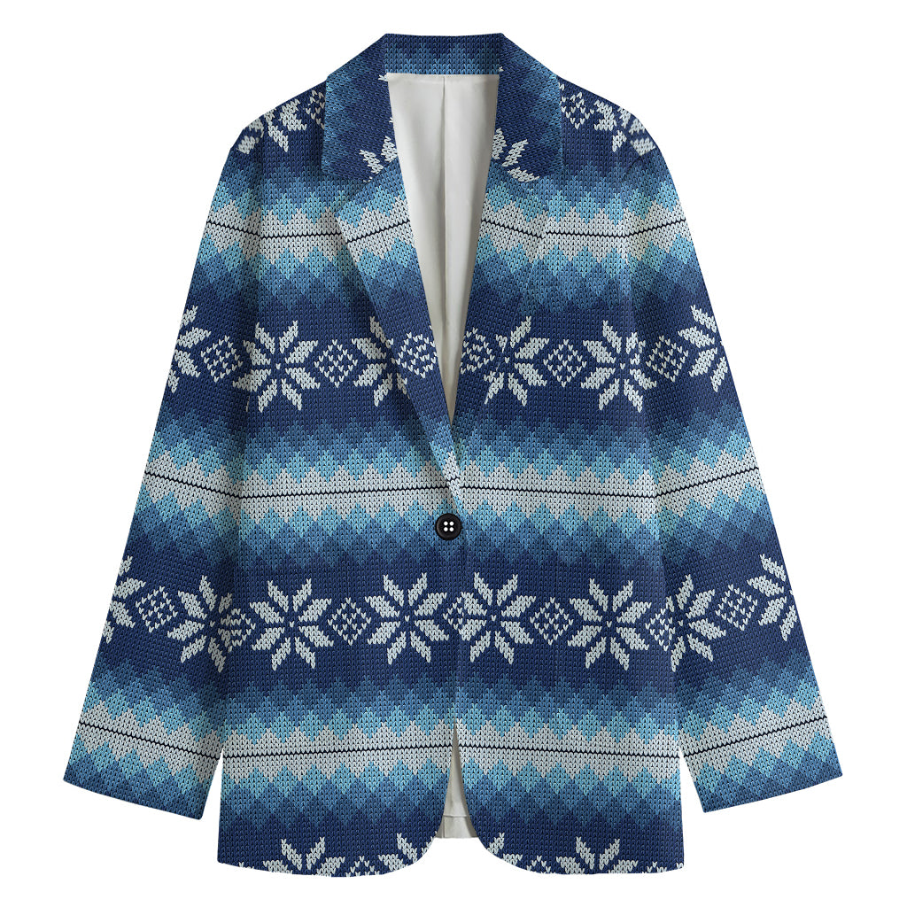 Snow Flower Knitted Pattern Print Women's Cotton Blazer