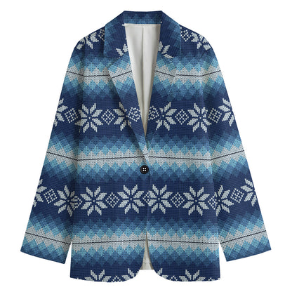 Snow Flower Knitted Pattern Print Women's Cotton Blazer