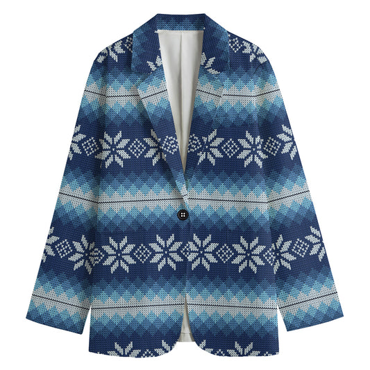 Snow Flower Knitted Pattern Print Women's Cotton Blazer