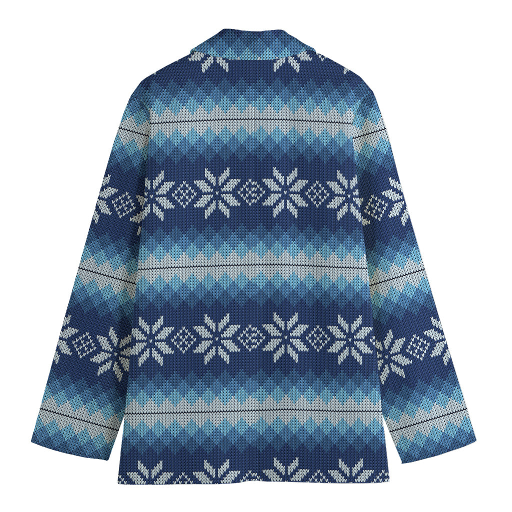 Snow Flower Knitted Pattern Print Women's Cotton Blazer