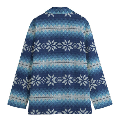 Snow Flower Knitted Pattern Print Women's Cotton Blazer