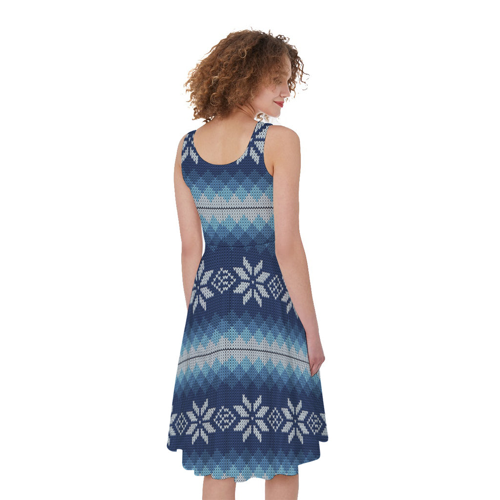 Snow Flower Knitted Pattern Print Women's Sleeveless Dress