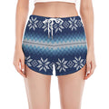 Snow Flower Knitted Pattern Print Women's Split Running Shorts