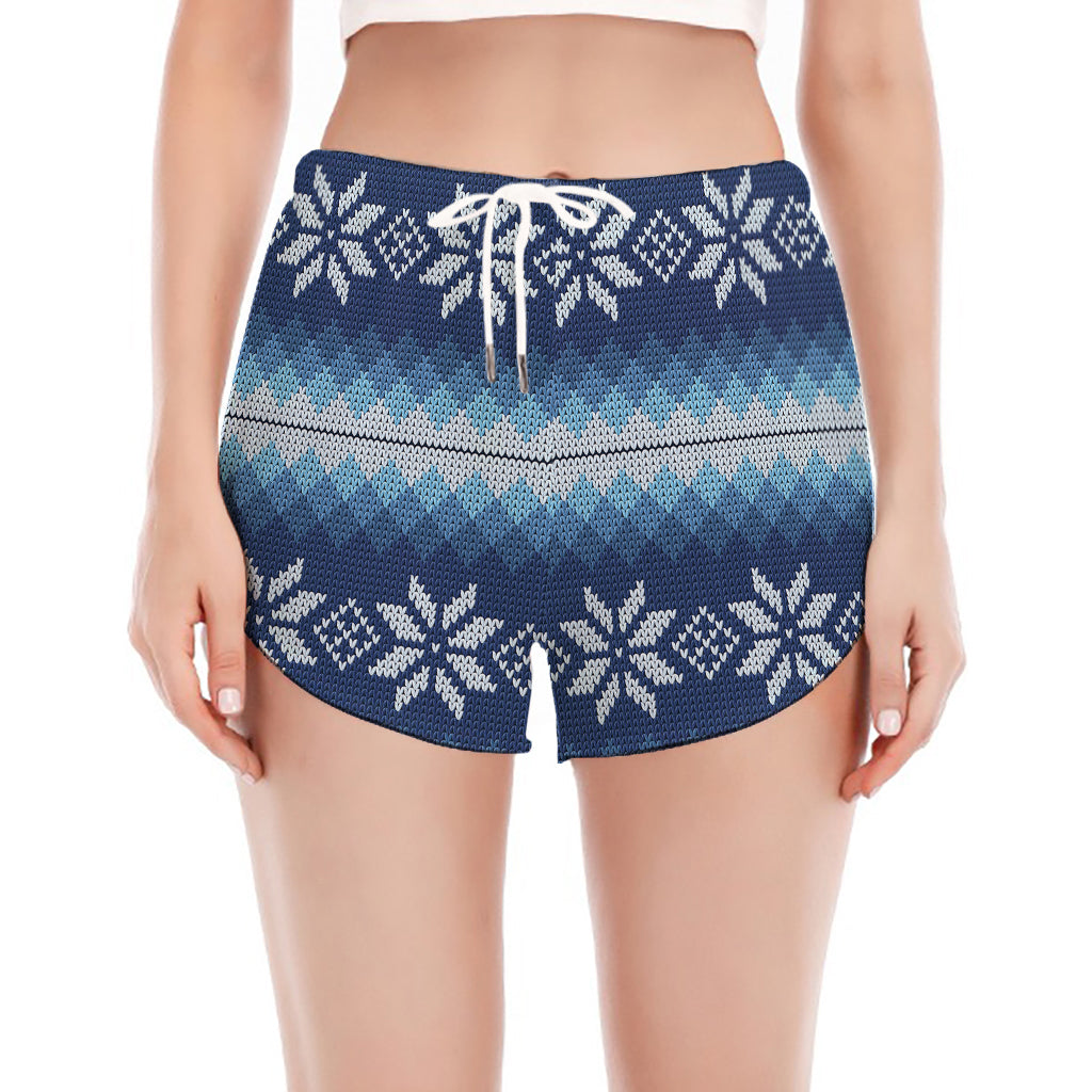 Snow Flower Knitted Pattern Print Women's Split Running Shorts