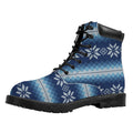 Snow Flower Knitted Pattern Print Padded Collar Lace Up Boots