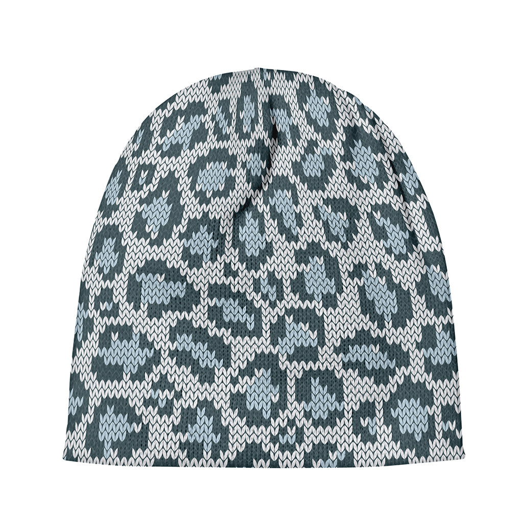 Snow Leopard Knitted Pattern Print Beanie