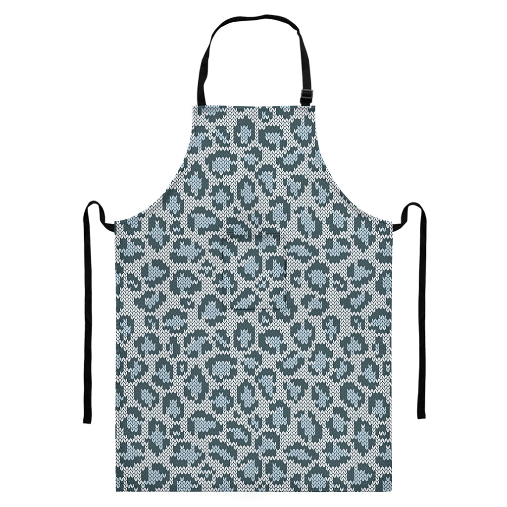 Snow Leopard Knitted Pattern Print Bib Apron With Pocket