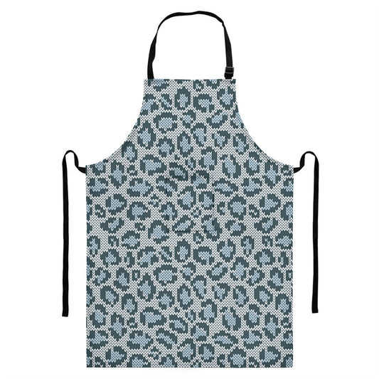 Snow Leopard Knitted Pattern Print Bib Apron With Pocket
