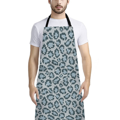 Snow Leopard Knitted Pattern Print Bib Apron With Pocket