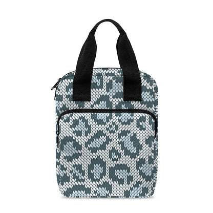 Snow Leopard Knitted Pattern Print Bible Tote Bag