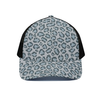 Snow Leopard Knitted Pattern Print Black Mesh Trucker Cap