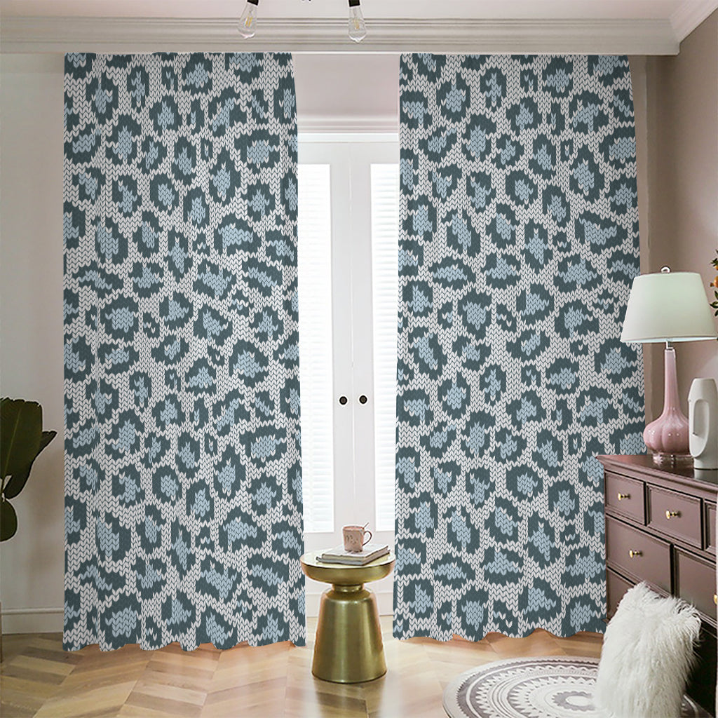 Snow Leopard Knitted Pattern Print Blackout Pencil Pleat Curtains