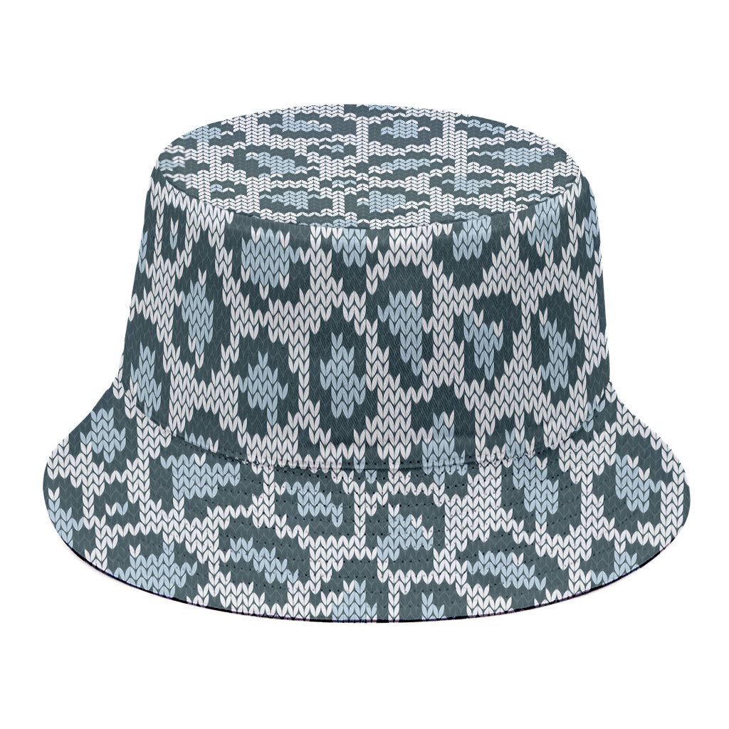Snow Leopard Knitted Pattern Print Bucket Hat