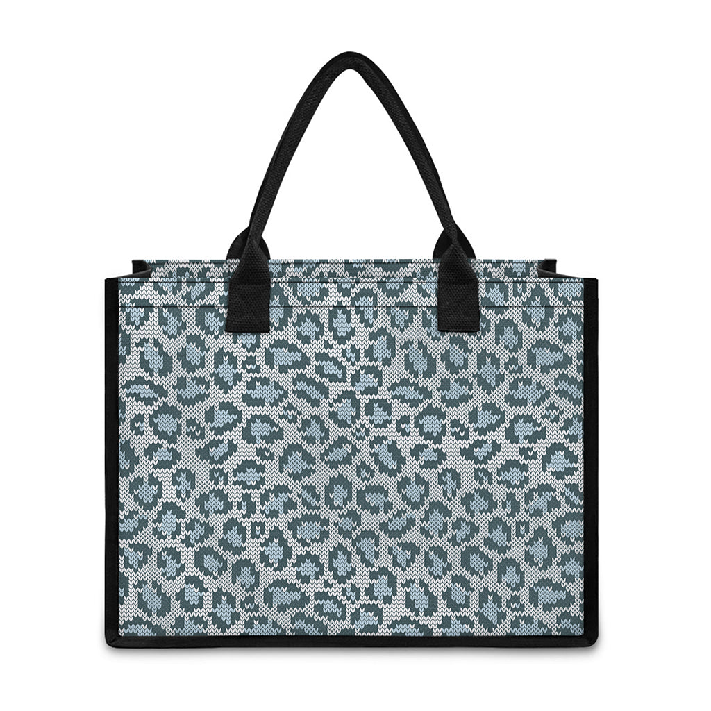Snow Leopard Knitted Pattern Print Canvas Tote Bag