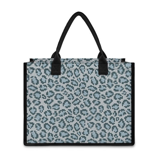 Snow Leopard Knitted Pattern Print Canvas Tote Bag