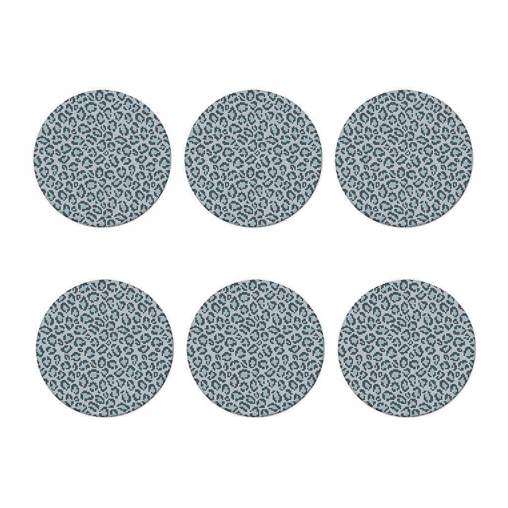 Snow Leopard Knitted Pattern Print Coaster Set