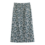 Snow Leopard Knitted Pattern Print Cotton Front Slit Maxi Skirt
