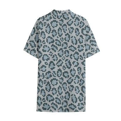 Snow Leopard Knitted Pattern Print Cotton Hawaiian Shirt
