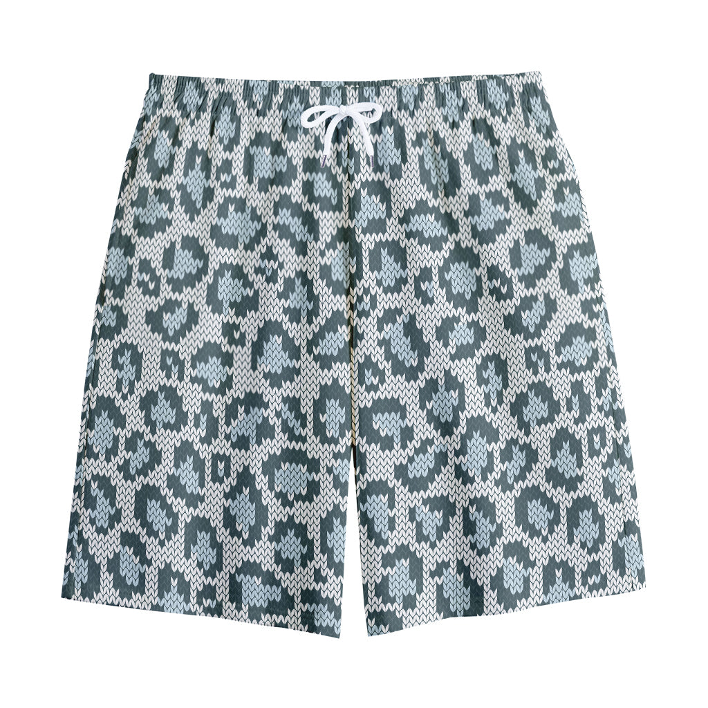 Snow Leopard Knitted Pattern Print Cotton Shorts