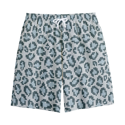 Snow Leopard Knitted Pattern Print Cotton Shorts