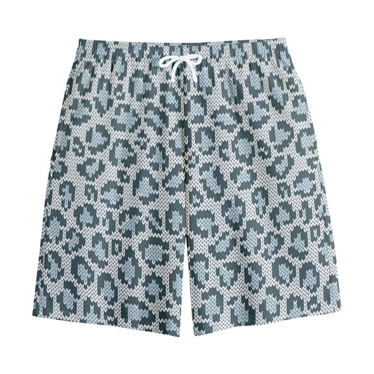 Snow Leopard Knitted Pattern Print Cotton Shorts