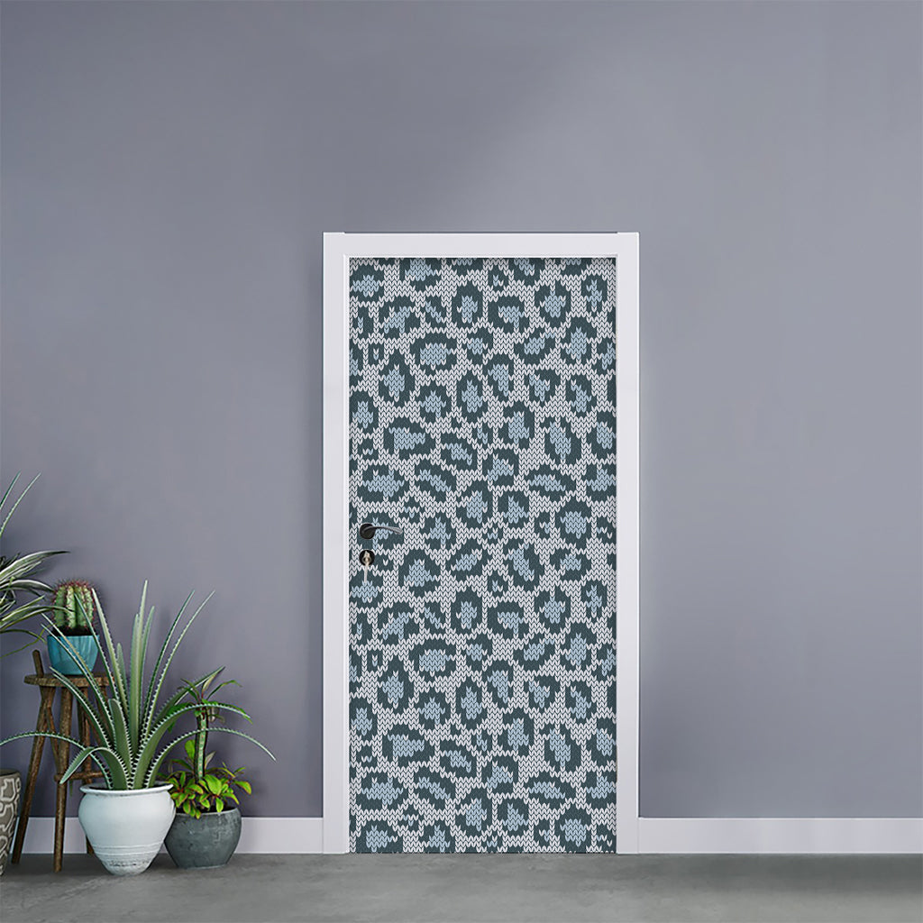 Snow Leopard Knitted Pattern Print Door Sticker