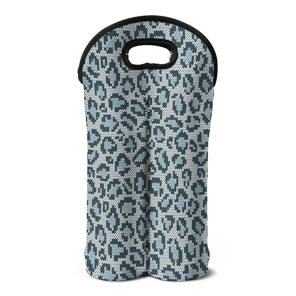 Snow Leopard Knitted Pattern Print Double Neoprene Wine Tote