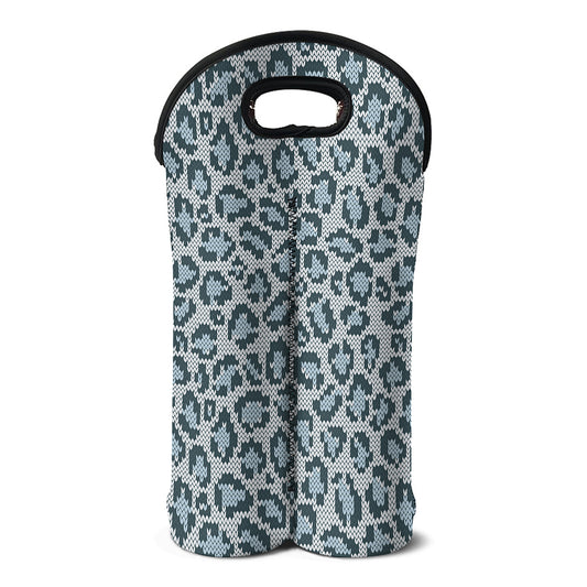 Snow Leopard Knitted Pattern Print Double Neoprene Wine Tote